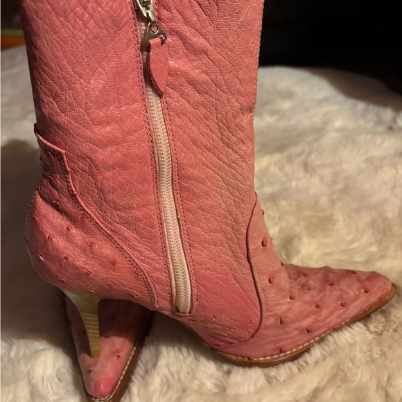 Pink Ostrich Leather Western Cowboy Boots - Picture 4 of 7